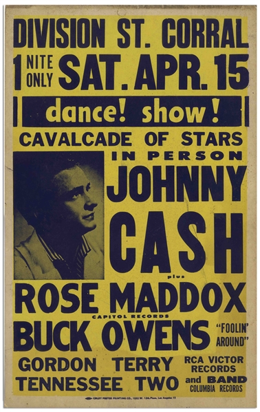 Early Johnny Cash Concert Poster From 1961